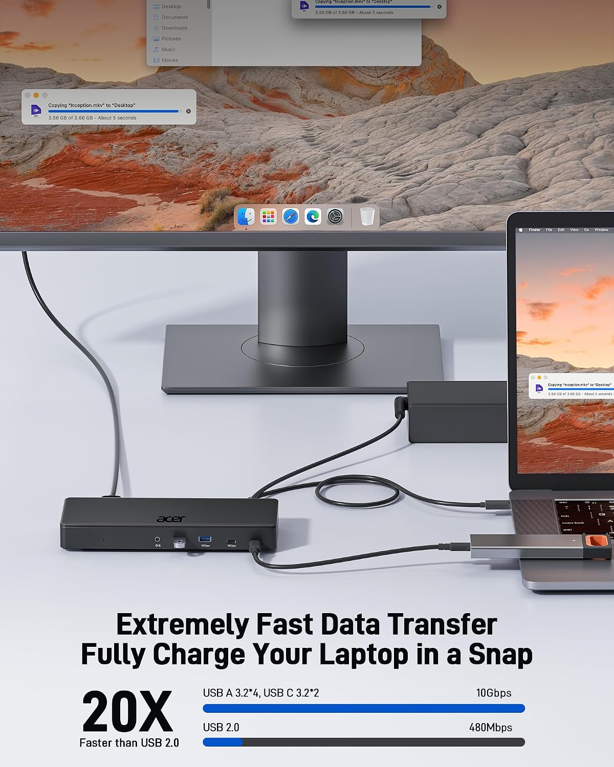 Acer 15-in-1 Laptop Docking Station Support DisplayLink Triple Monitors, USB C Docking Station, 130W Power Adapter, 10Gbps Data Transfer, 1Gbps Ethernet for MacBook Pro/Air, Acer Laptops, PC and More