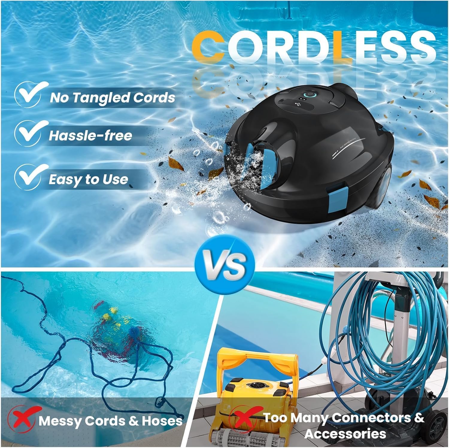 Robotic Pool Cleaner, Extended 90-Min Battery Life 5200mAh Battery, Smart Navigation, Pool Robot Can Thorough Cleaning, Moves at 36 FT/MIN Suitable for Indoor and Outdoor Pools