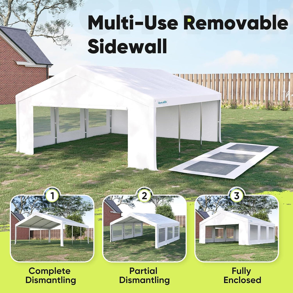 Quictent 20x20 Heavy Duty Party Tent with Roll-up Ventilated Mesh Windows&Cover, Outdoor Event Shelter for Parties Wedding Carports Canopy BBQ