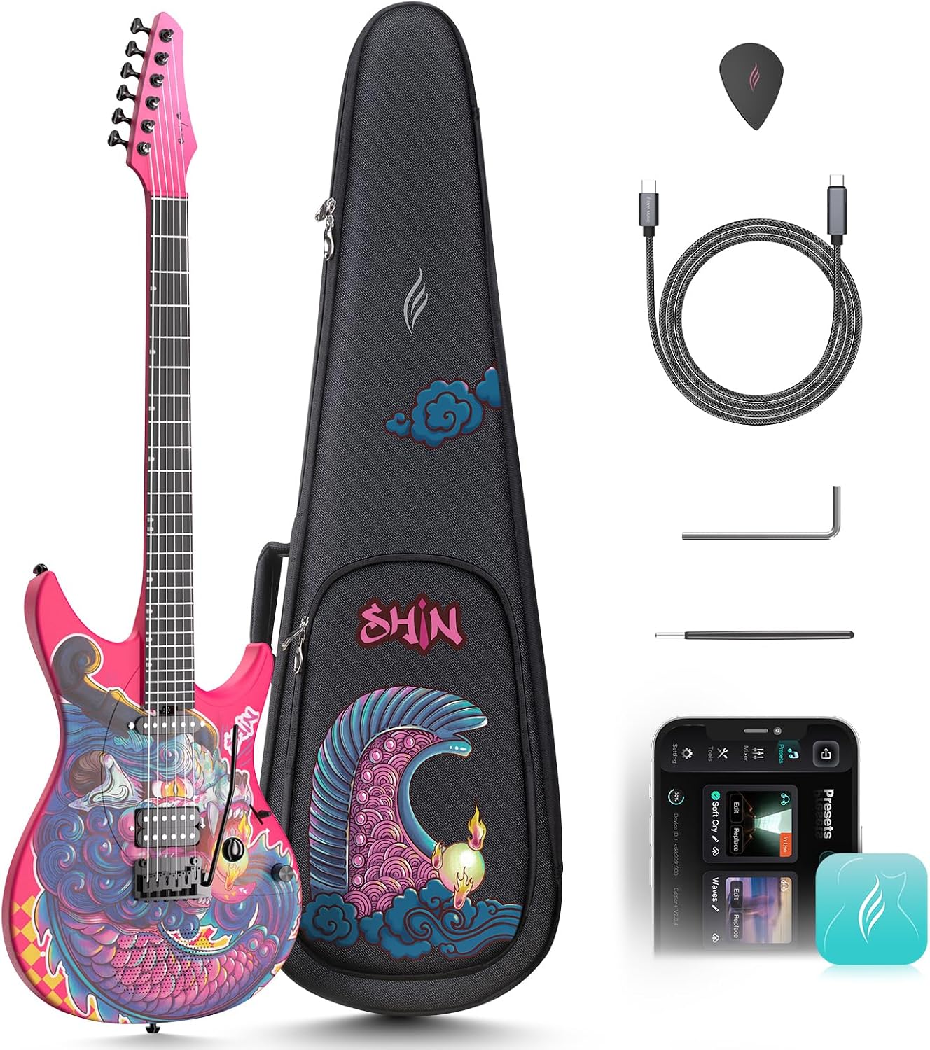 Enya Inspire 39' Smart Electric Guitar - Carbon Fiber Body with Built-in 15W Speaker, 20 Tones & App Control, 4 Presets, Bluetooth, Gig Bag Included, 2-Year Warranty