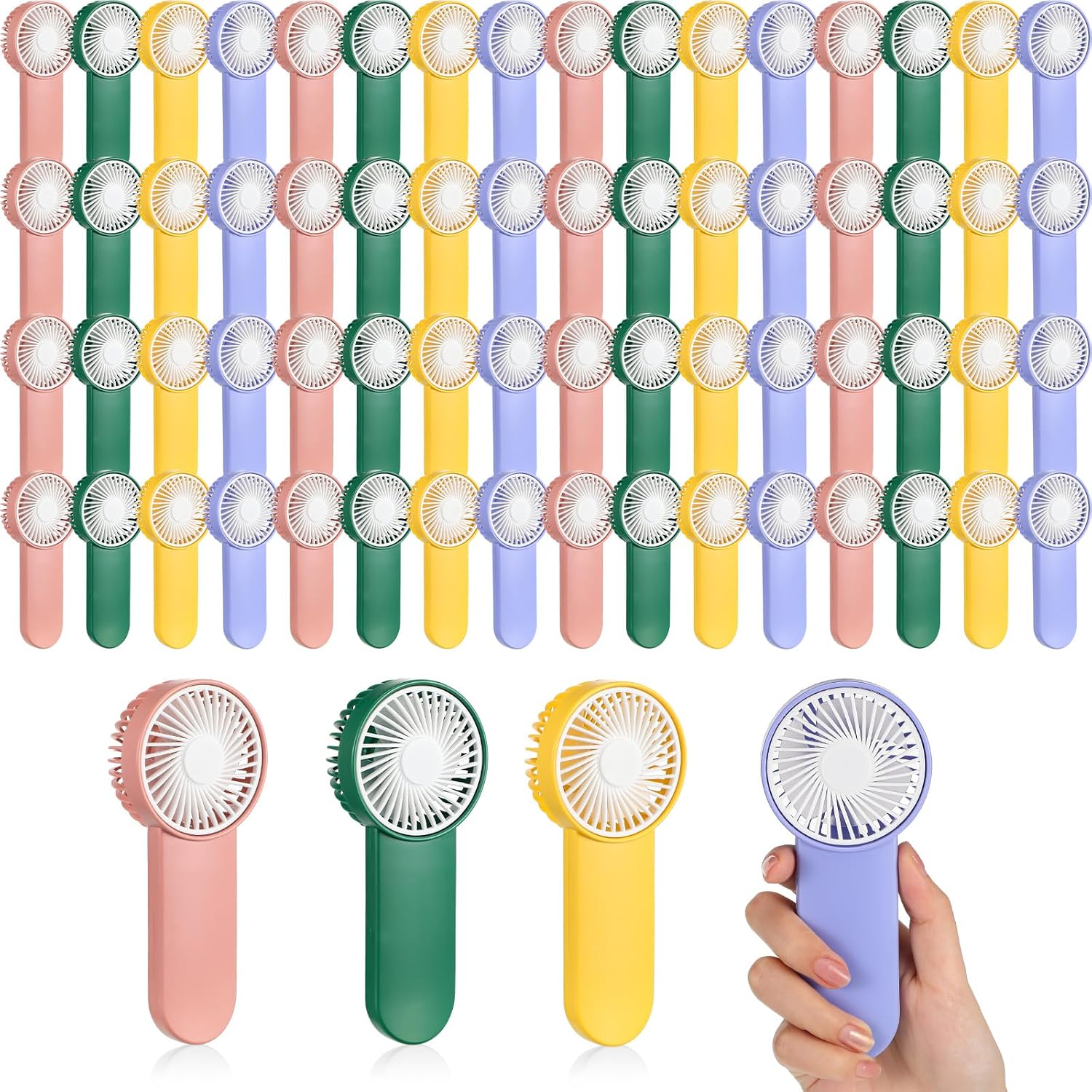 Sumind 64 Pcs Small Personal Portable Fan Mini Handheld Bulk 1 Speed Electric Cute Battery Powered for Neck Lash Makeup Women Men Travel Camping Indoor Outdoor Summer (4 Colors)