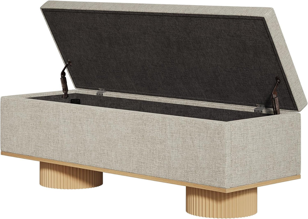 Tribesigns 50.39' Storage Bench with Padded Seat Cushion, Upholstered Shoe Bench with Flip Up Storage for Bedroom, Living Room, Entryway, Load up to 330 lb, Beige + Wood Color