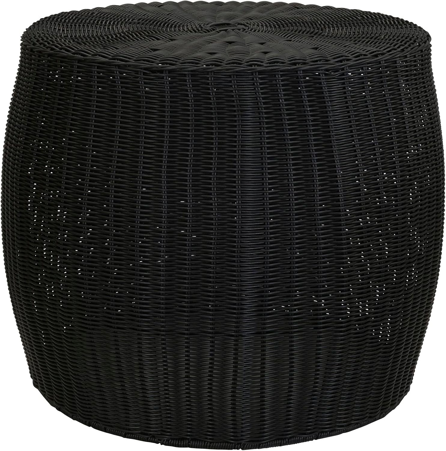 Household Essentials Handwoven Resin Barrel Side Table Storage Container, Black 18' H x 20' Dia.