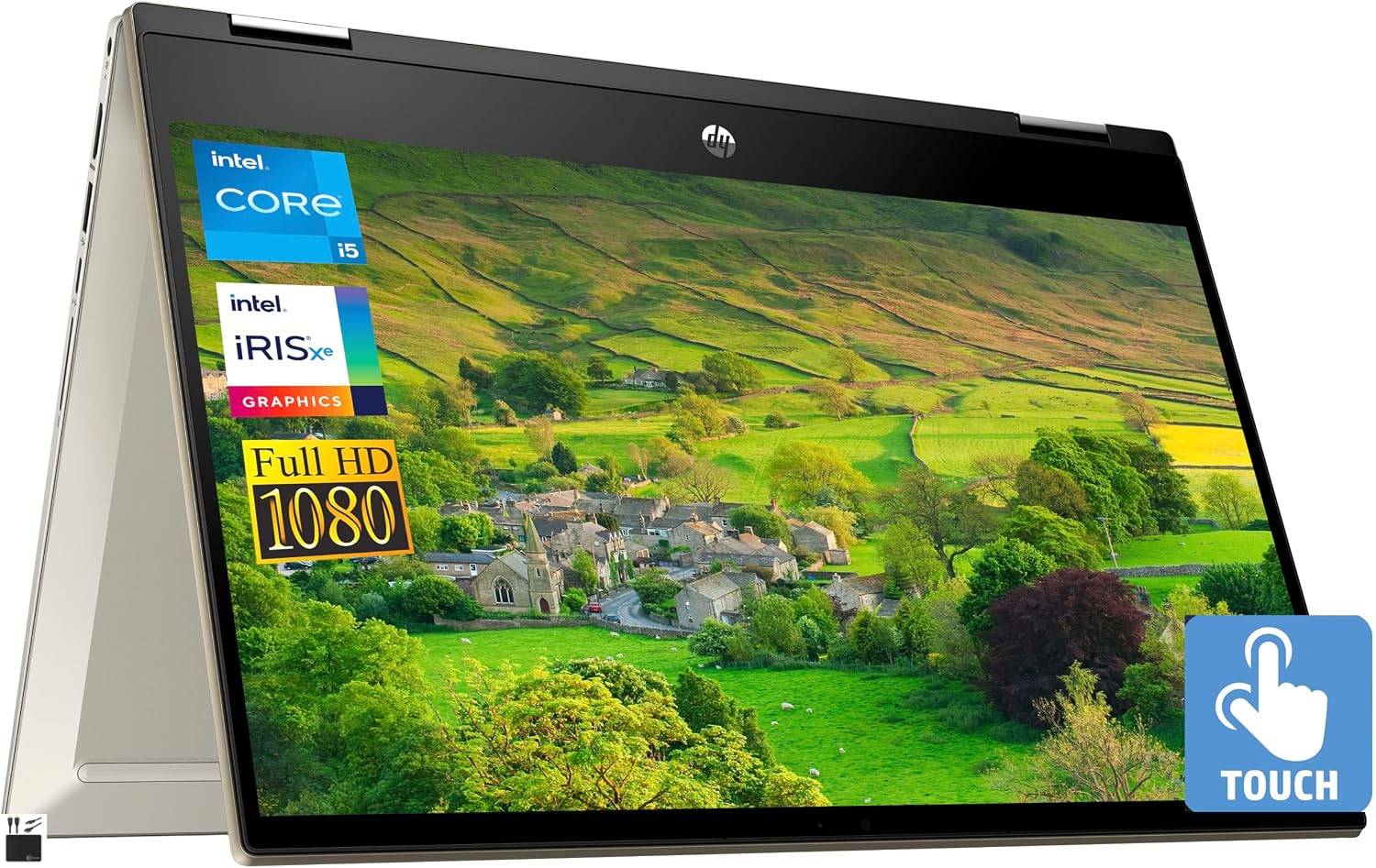 HP 2023 Pavilion x360 2-in-1 Convertible Laptop, 14' FHD Touchscreen, Intel i5-1135G7 (Upto 4.2GHz), Iris Xe Graphics, 8GB RAM, 256GB SSD, Fingerprint, Long Battery Life, Win 11+MarxsolCables