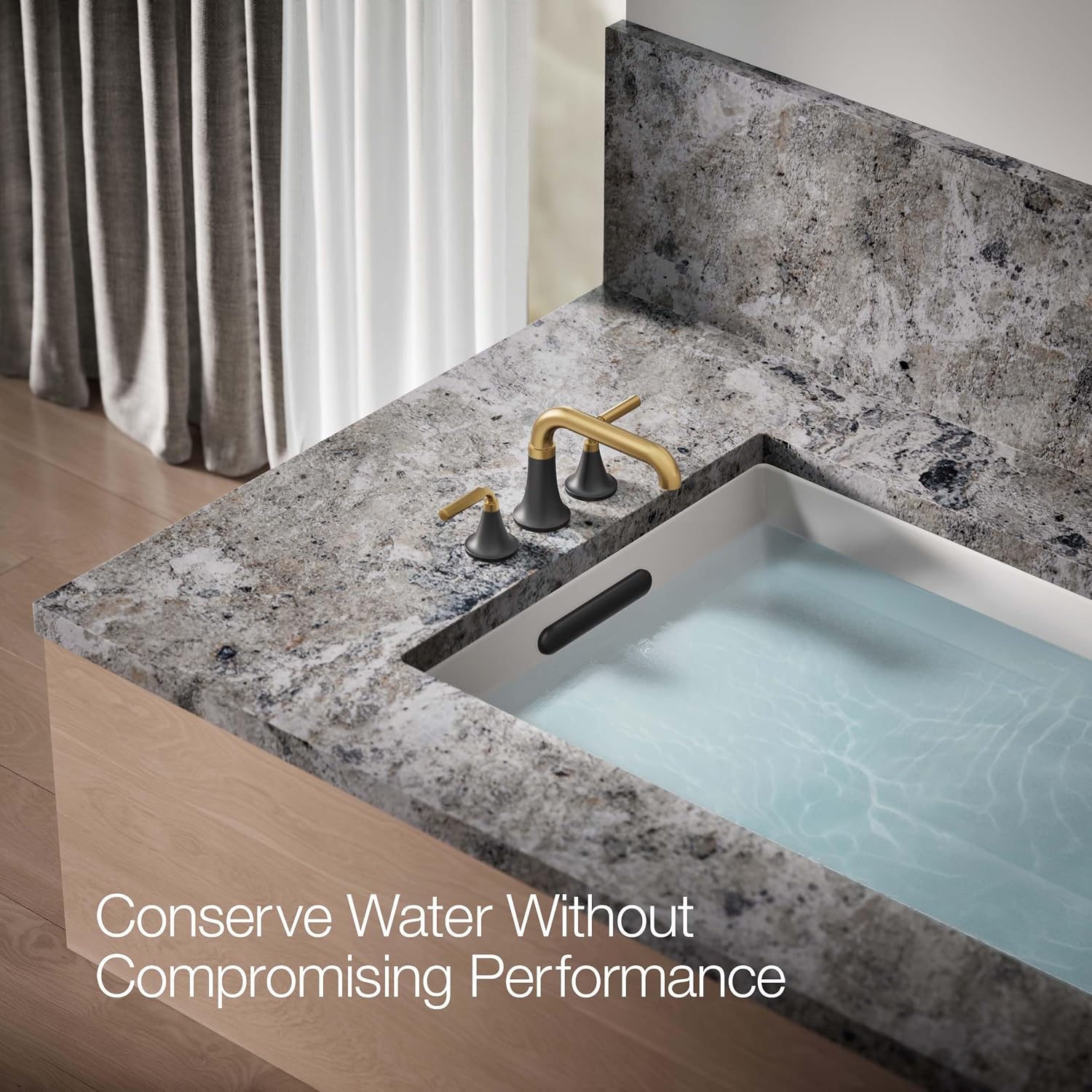 Kohler T27417-4-BMB Tone™ Deck-Mount Bath Faucet Trim, Matte Black with Brushed Moderne Brass