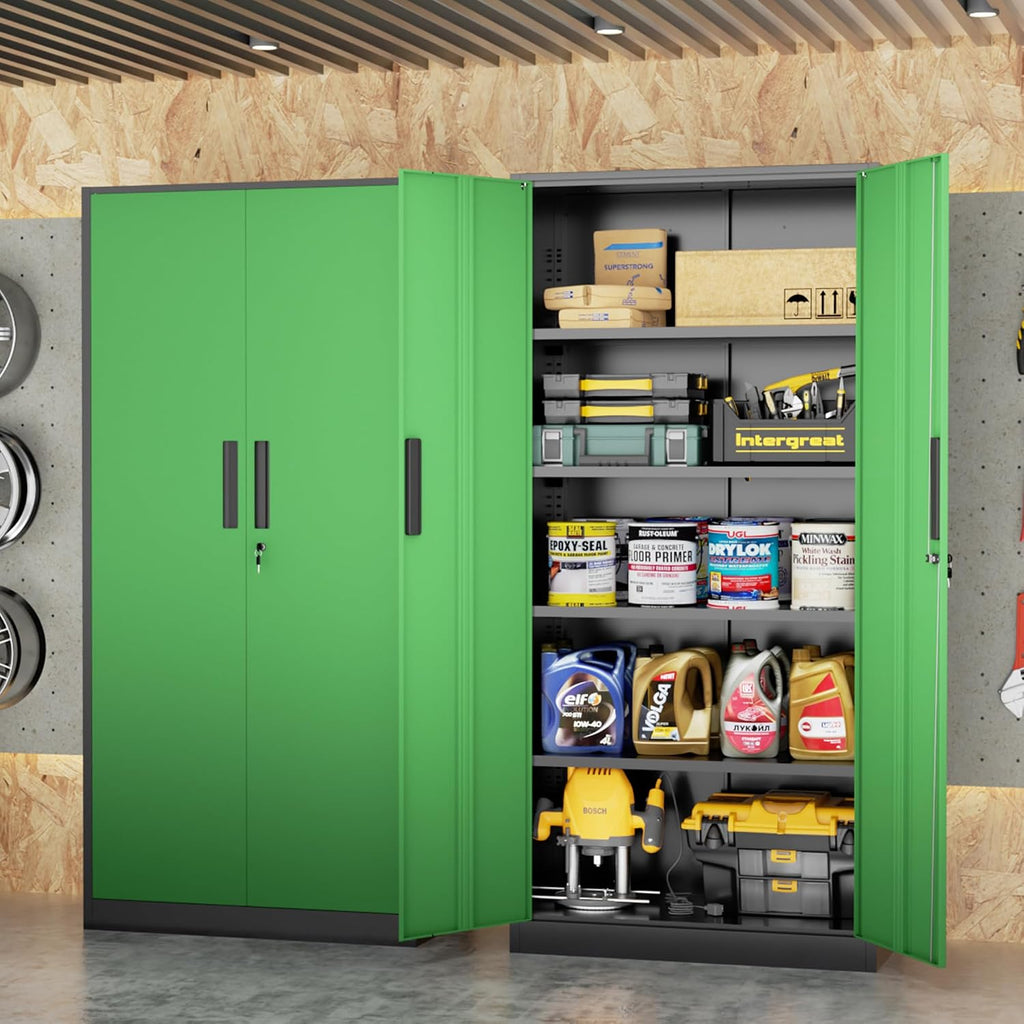 Bonusall 72' Metal Garage Storage Cabinet, 2 Locking Doors & 4 Adjustable Shelves Tall Storage, Heavy Duty Steel Tool Cabinet for Home, Office, Warehouse, School (Black Green)
