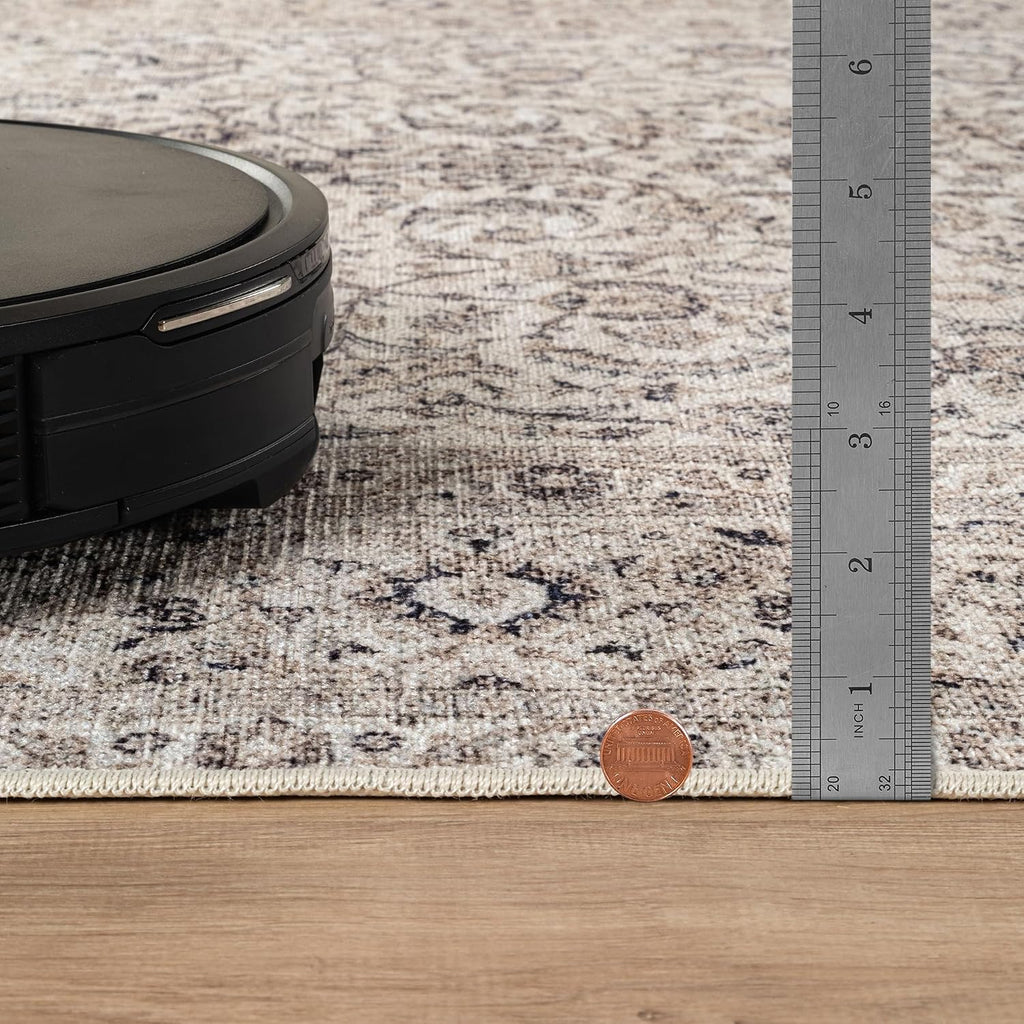 Bloom Rugs Washable Non-Slip 9' x 12' Rug - Beige/Off White Traditional Bordered Area Rug for Living Room, Bedroom, Dining Room, and Kitchen - Exact Size: 9' x 12'