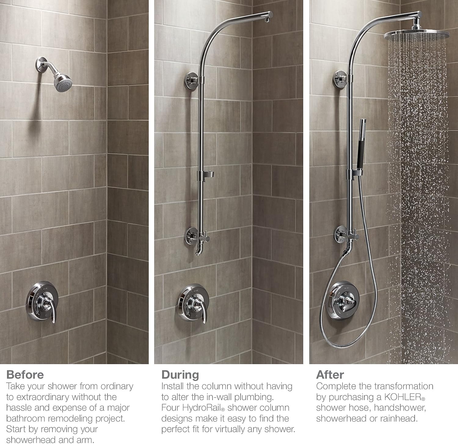 Kohler K-45904-BN Hydrorail-H Shower Column, Vibrant Brushed Nickel