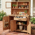 65' H Potting Bench with Hutch, Solid Fir Wood Patio Kitchen Island with Adjustable Shelves, 2-Tier Inner Spice Rack in Door, Side Hook and Drawer, Large Countertop, Magnetic Stoppers (Natural-115)