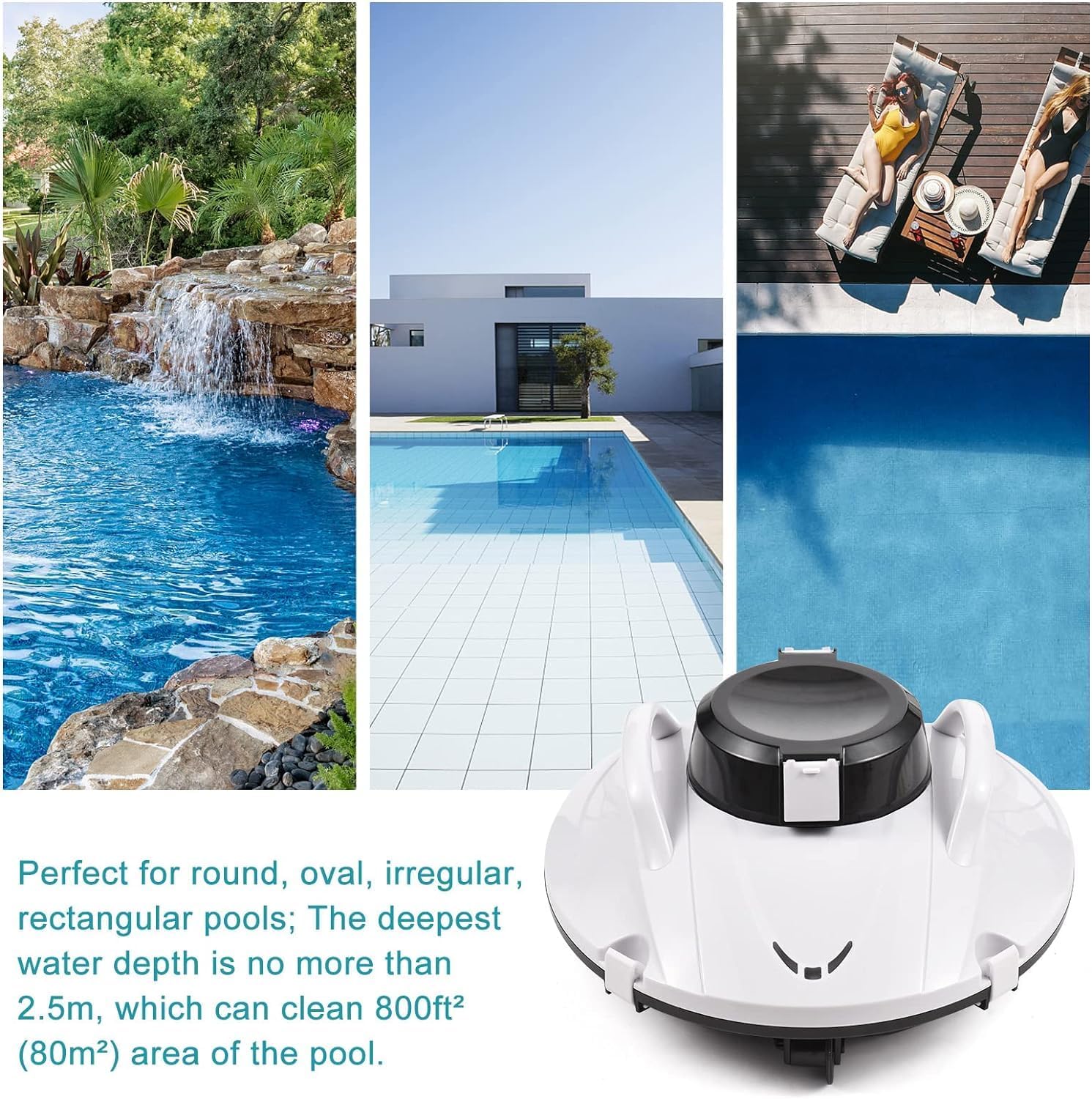 efficient Cordless Robot Pool Cleaner with Smart Navigation and 5000mah Battery