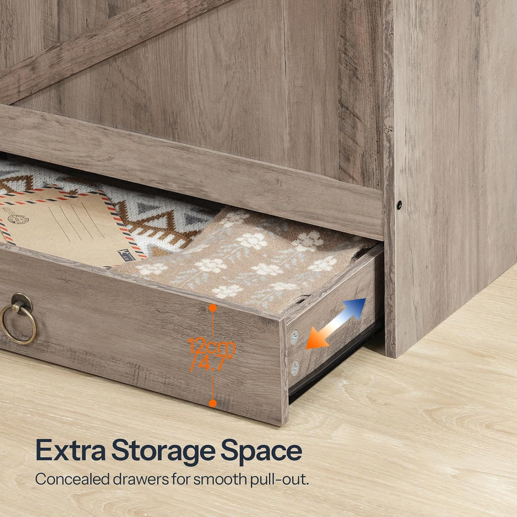 HOOBRO Storage Chest, 43.3' Toy Chest with Drawer, Wooden Storage Bench, Sturdy Entryway Bench Supports 220 lb, Shoe Bench, Safety Hinge, U-Shaped Opening, Easy Assembly, Greige BG711CW01G1