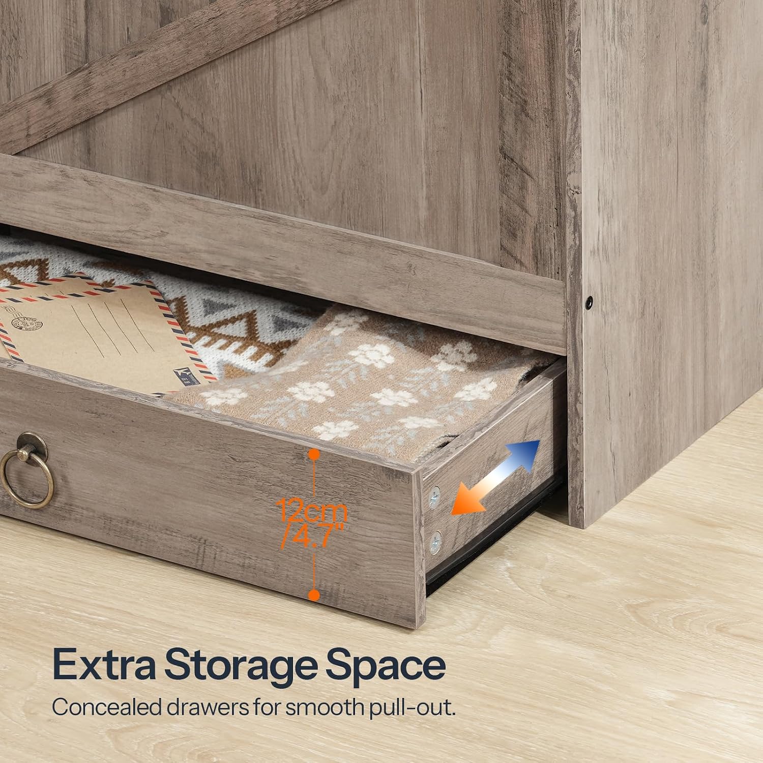 HOOBRO Storage Chest, 43.3' Toy Chest with Drawer, Wooden Storage Bench, Sturdy Entryway Bench Supports 220 lb, Shoe Bench, Safety Hinge, U-Shaped Opening, Easy Assembly, Greige BG711CW01G1