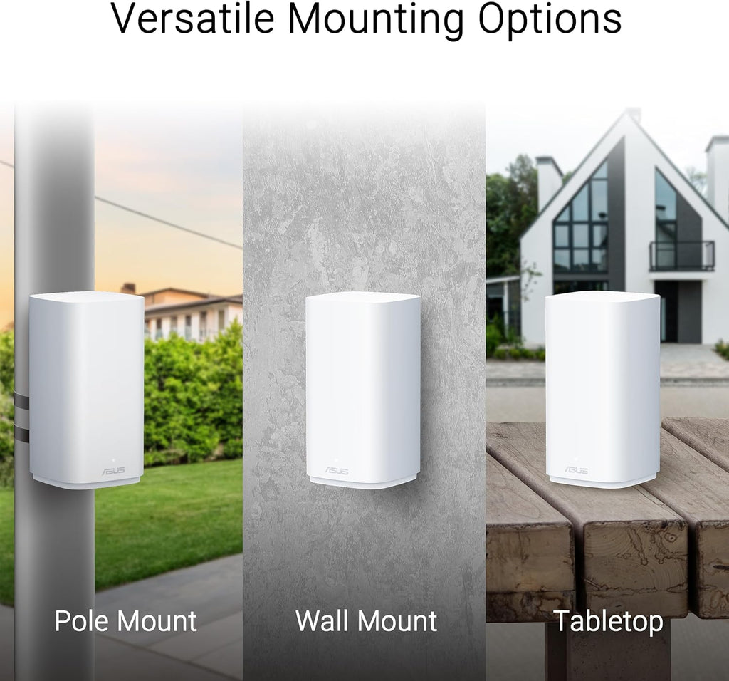 ASUS ZenWiFi BD5 Outdoor Dual-Band WiFi 7 Mesh, 5000 Mbps, Coverage up to 15,000 sq. ft. Outdoors(1pk), Dual 2.5G Ports, IP65, PoE+AC Powered, Wall and Pole Mount, VPNs