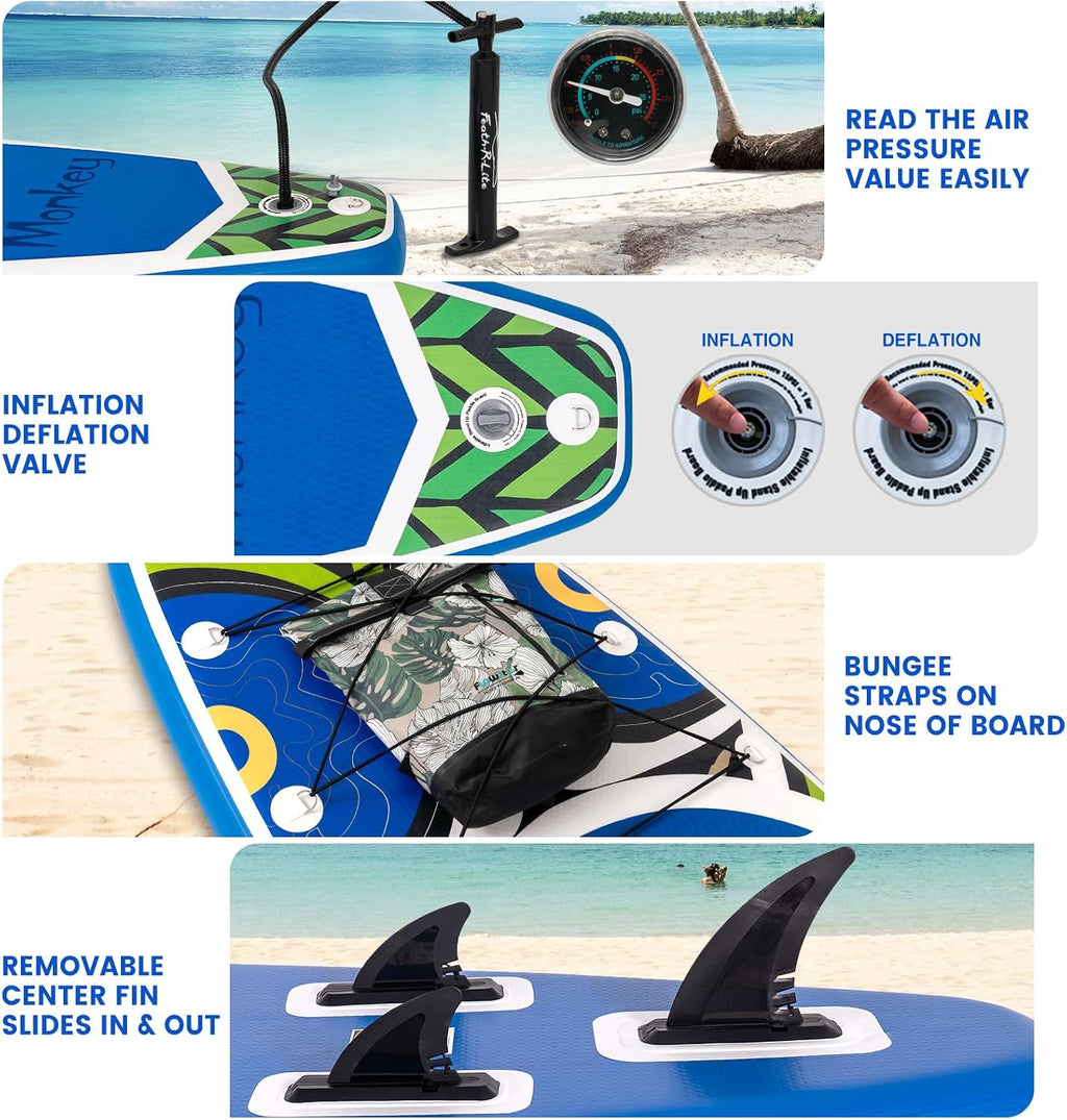 FEATH-R-LITE Inflatable Paddle Board Stand Up Paddleboards for Adults SUP with Premium Accessories Pump, Adjustable Paddle, Leash, Three Fins, Backpack