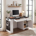 RiteSune 55' Office Desk with USB Charging, Fluted Computer Desk with Pegboard, Convertible Keyboard Tray & Adjustable Storage Cabinet, Modern Home Office Desk