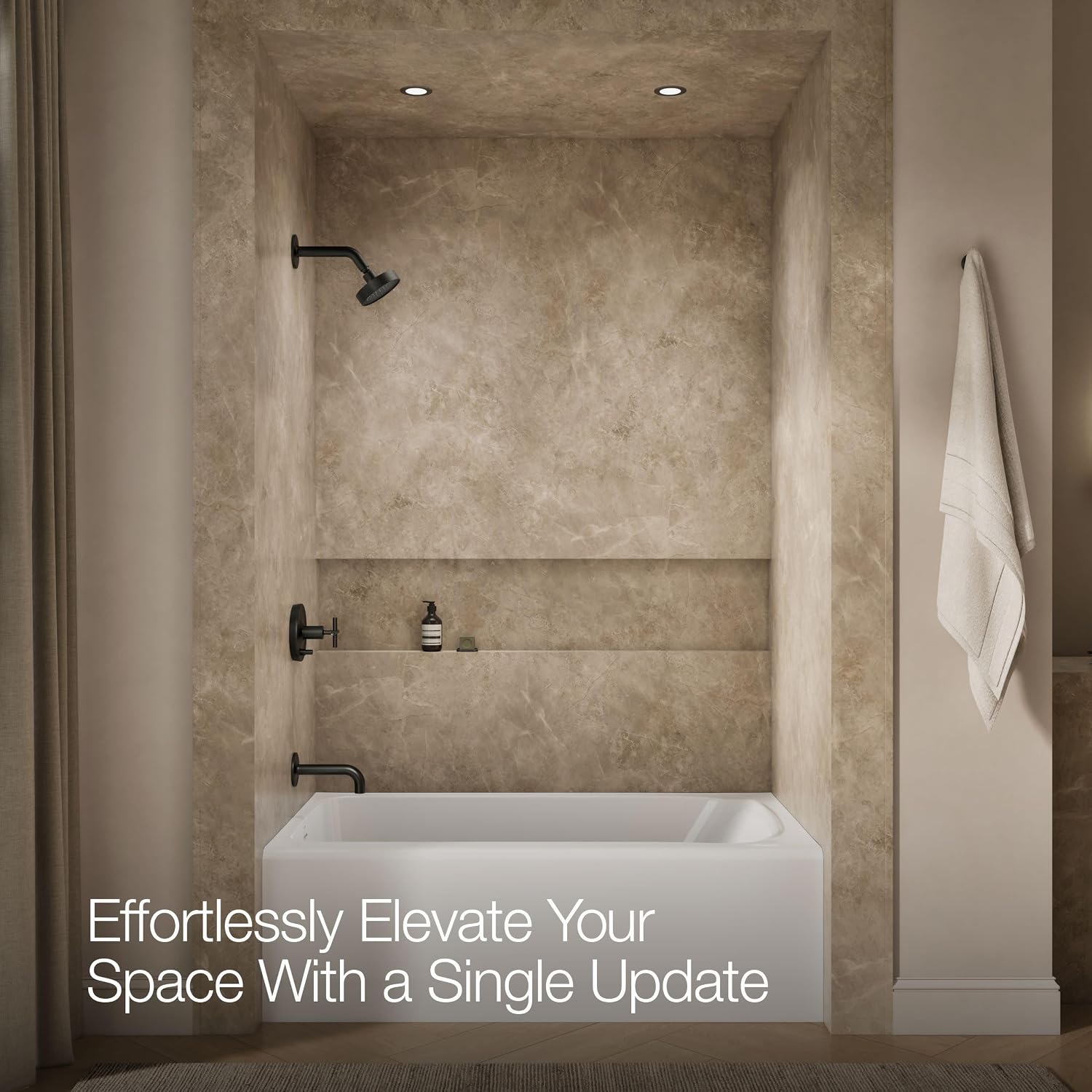 KOHLER K-T1441-3-BL Purist® Rite-Temp® Pressure-Balancing Bath and Shower Faucet Trim with Push-Button Diverter, 7-3/4-Inch Spout and Cross Handle