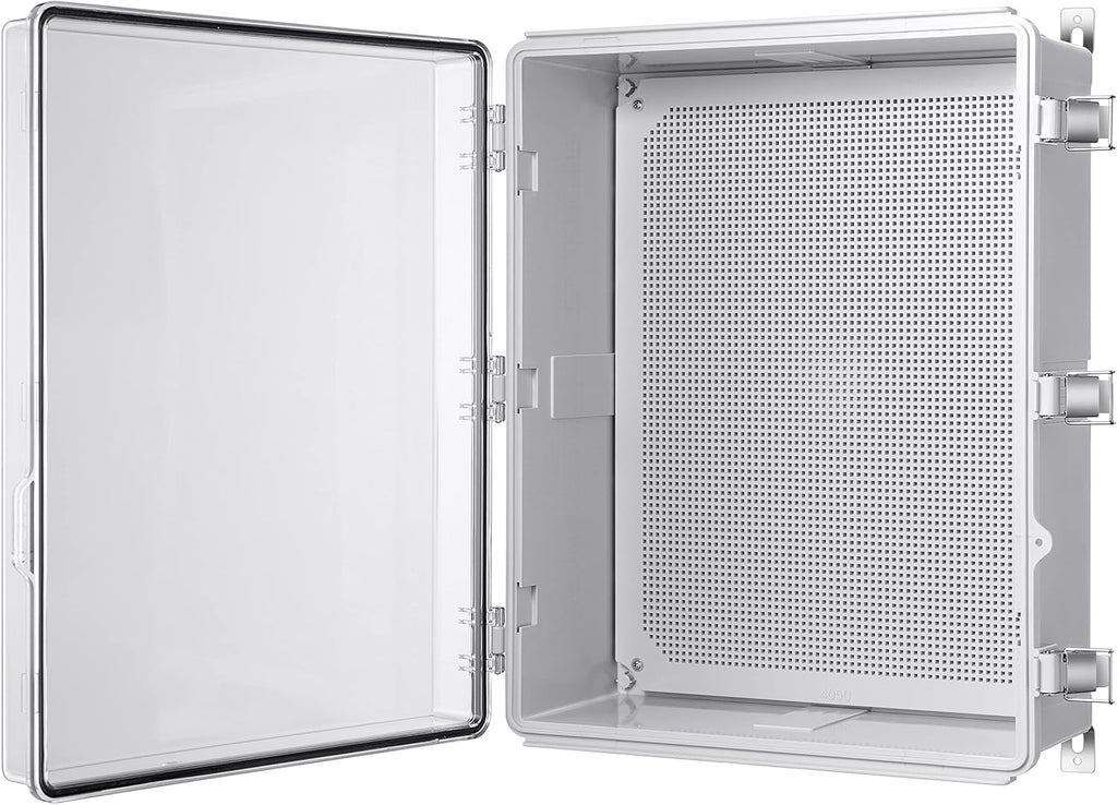 Gratury Junction Box, IP67 Waterproof Plastic Enclosure for Electrical Project, Hinged Grey Cover, Includes Mounting Plate and Wall Bracket (Transparent Cover, 20'×16.1'×7.9')
