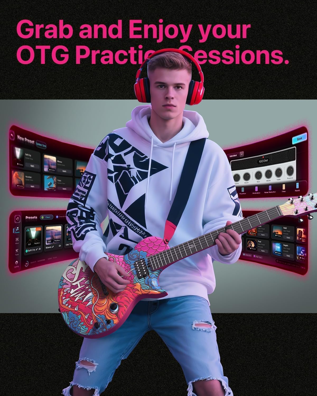 Enya Electric Guitar Shinichi Kobayashi Signature Loong Nova Go Sonic Smart Electric Carbon Fiber Guitarra with 10W Wireless Speaker, All-in-One Portable Rig for Street Performers & Home Studios