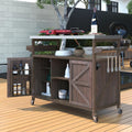 Ball & Cast Outdoor Kitchen Island,Rolling Bar Cart & Storage Cabinet,Farmhouse Solid Wood Outdoor Grill Table with Stainless Steel Top,Spice and Towel Rack,for Kitchen,Barbecue,Dark Brown,50.25'