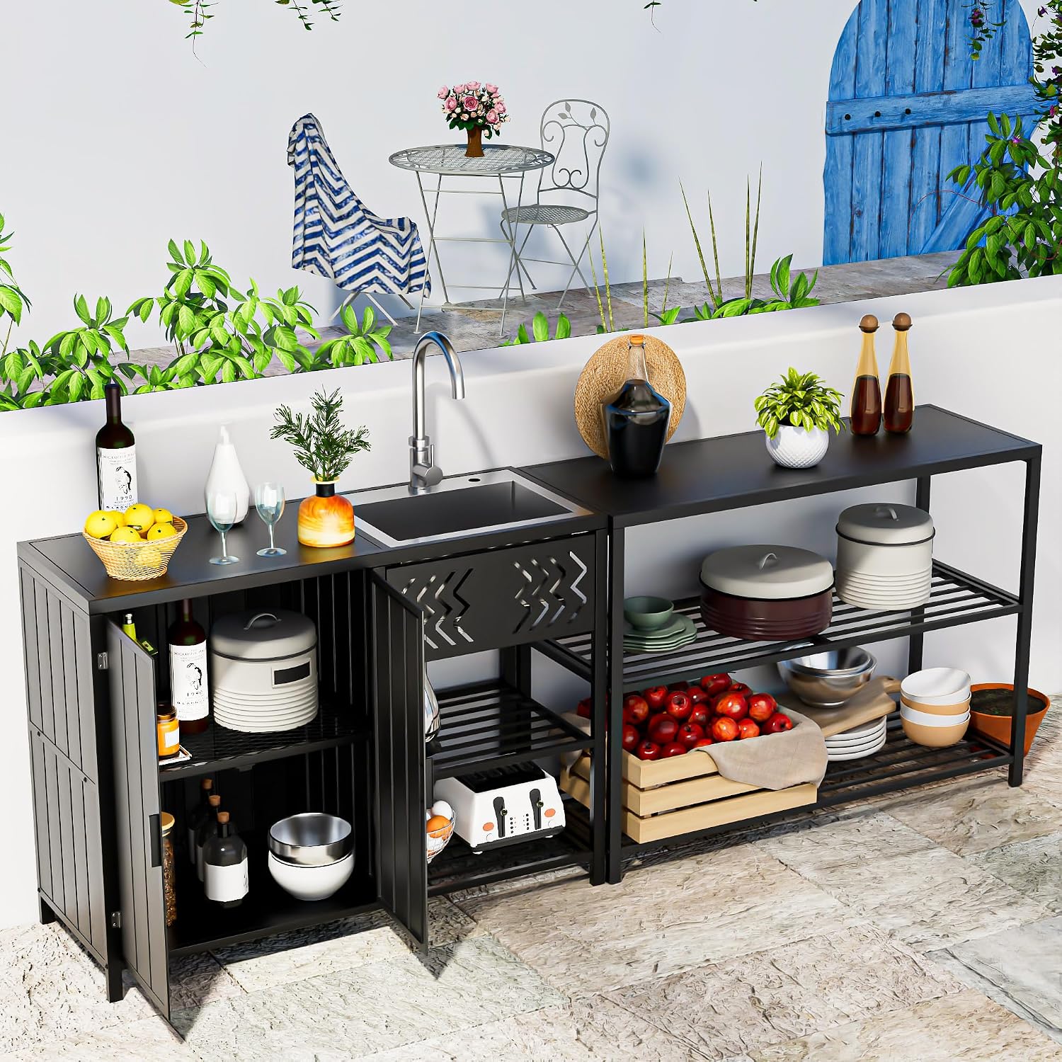 LUCKWIND 48 Inch Iron Shelf with 3 Tiers of Shelving Space for Outdoor Patio, Kitchen & Commercial Use
