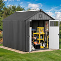 DWVO 8x10 FT Outdoor Storage Shed, 544 cuft Plastic Storage Shed with Floor & Lockable Door, All-Weather Tool Garden Shed with Window & Vent for Patio Furniture, Lawn Mower, Bike, Pool Supplies, Gray