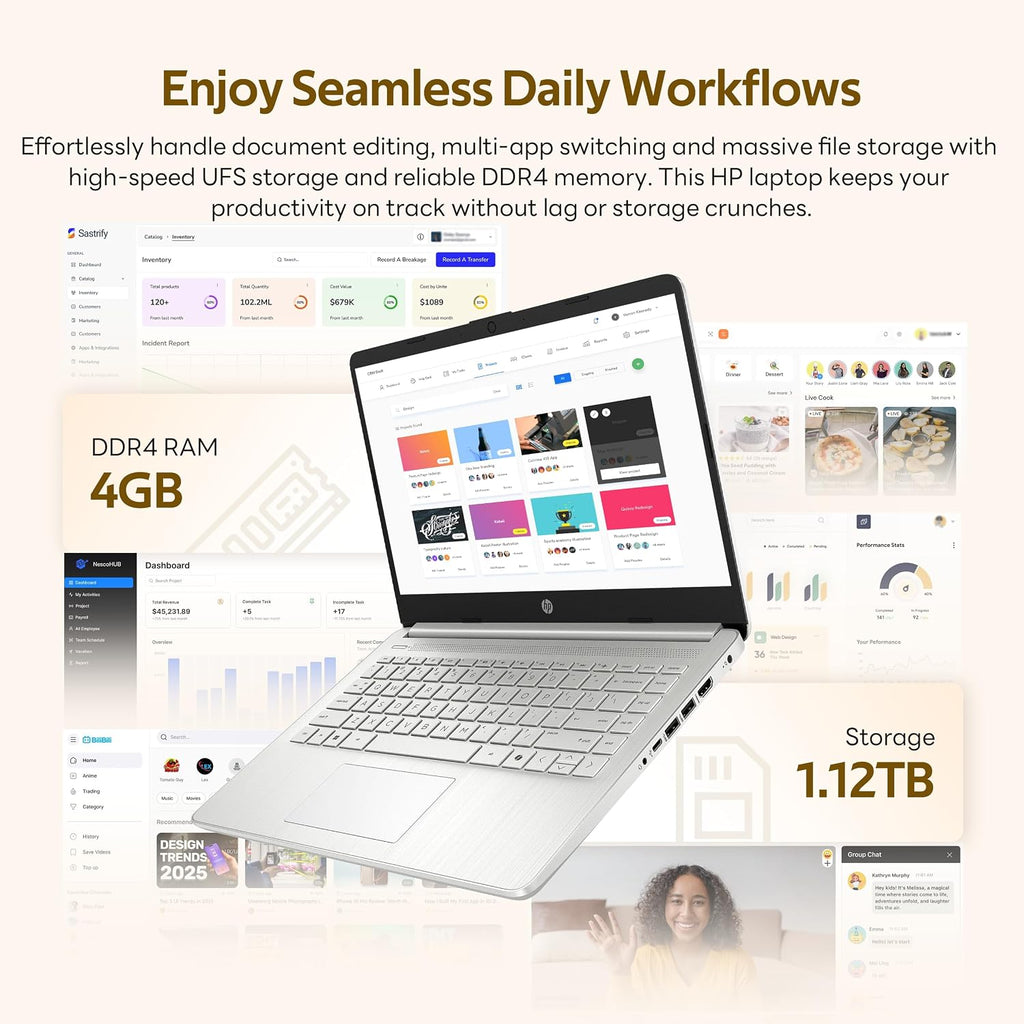 HP Stream 14' HD Student&Business Laptop with AI Copilot, Intel Processor N150, 4GB RAM, 1.12TB Storage (128GB UFS + 1TB Docking Station), 1 Year Office 365, Intel Graphics, Win 11, Silver
