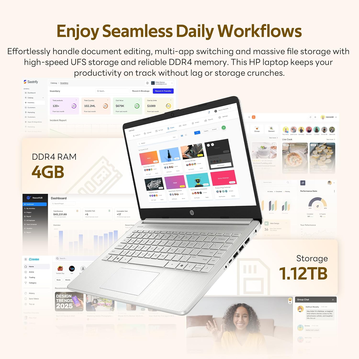 HP Stream 14' HD Student&Business Laptop with AI Copilot, Intel Processor N150, 4GB RAM, 1.12TB Storage (128GB UFS + 1TB Docking Station), 1 Year Office 365, Intel Graphics, Win 11, Silver