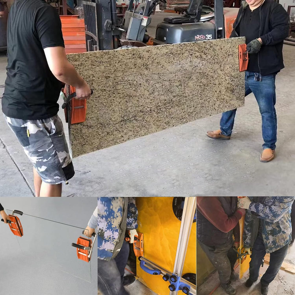 2 PACK Double Handed Stone Carrying Clamps with Black Rubber-lined, Granite Panel Carriers Lifting Tools, 660lbs Transporting Heavy Duty Carry Clamp for Glass Quartz Slabs Marble
