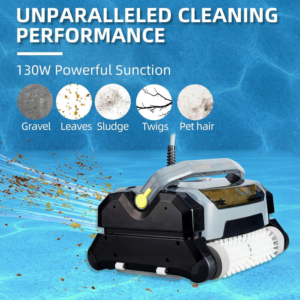 Robotic Pool Vacuum Cleaner 130W, Waterliner Clean, Wall Climbing Capability, w/Top Load Filters, Wall Climbing Scrubber Brush for Above/In-Ground Pools Up to 50FT in Length - Gray