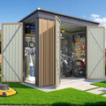 JUMMICO 8x4 FT Outdoor Storage Shed, Heavy Duty Tool Metal Sheds with 3 Lockable Doors and Updated Frame Structure for Backyard Patio Lawn, Brown
