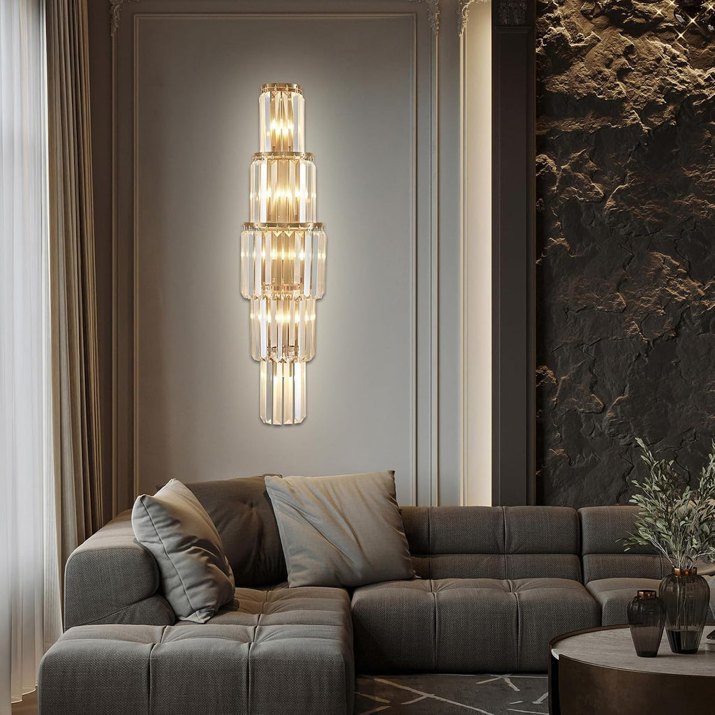 29.5 inch Modern Wall Sconce Contemporary Crystal Wall Sconce 5-Light Gold Bathroom Light Fixtures for Bedroom Hallway Living Room