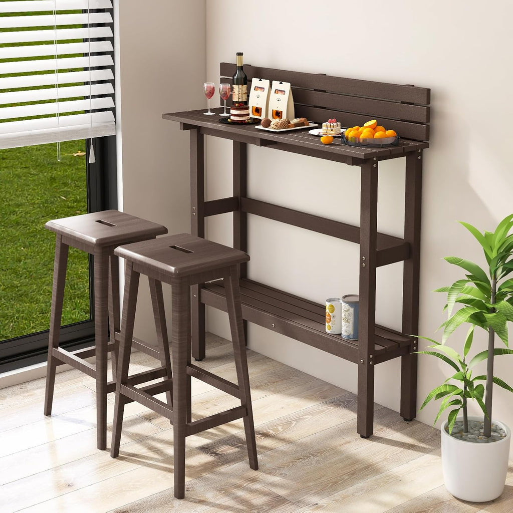 Tangkula Outdoor Bar Table, 48 Inch Patio Pub Height Table with Storage Shelf & Adjustable Foot Pads, All-Weather Bar Height Counter Table, Narrow Dining Table for Hot Tub, Garden & Backyard (Coffee)