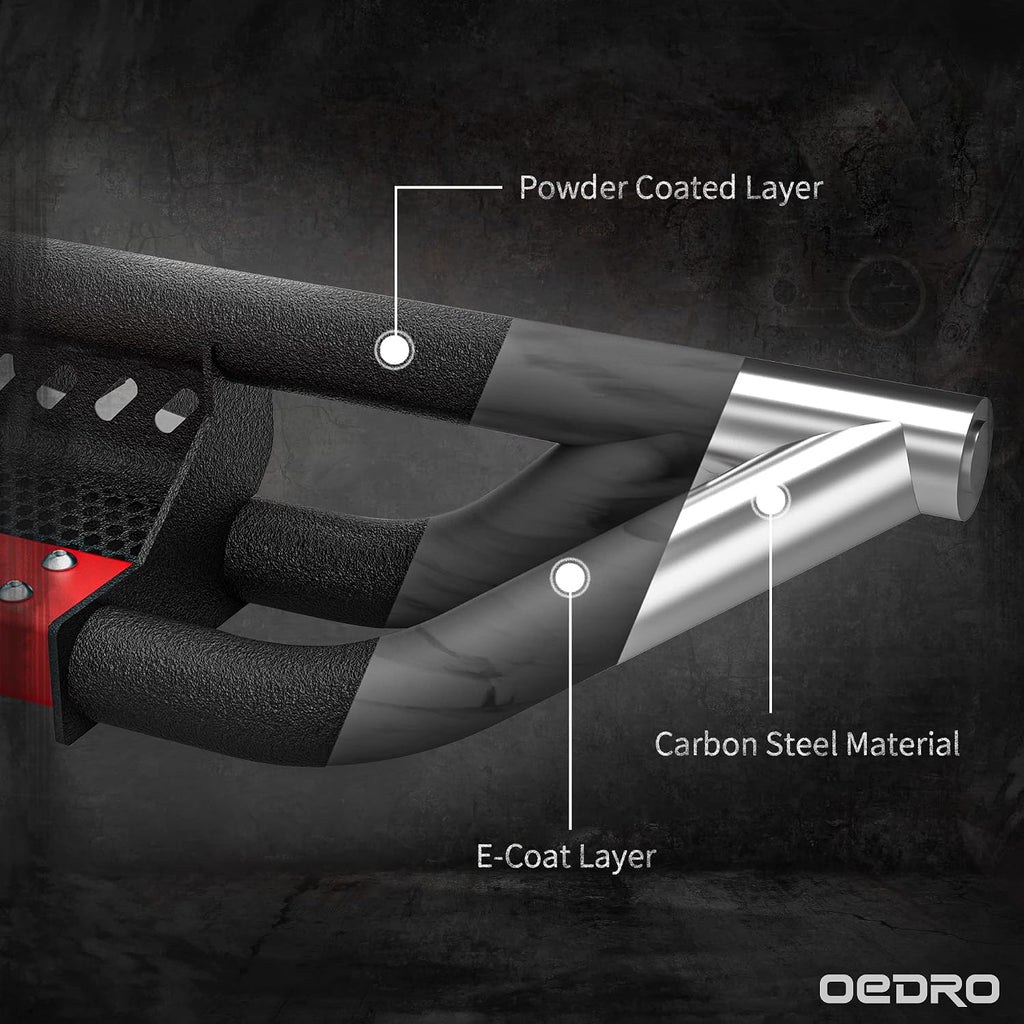 OEDRO 6 inch All Steel Running Boards Compatible with 2005-2023 Toyota Tacoma Double Cab, Bolt-on Side Steps with Paintable Step Plates, Powder Coated Black and High Gloss Red Nerf Bar