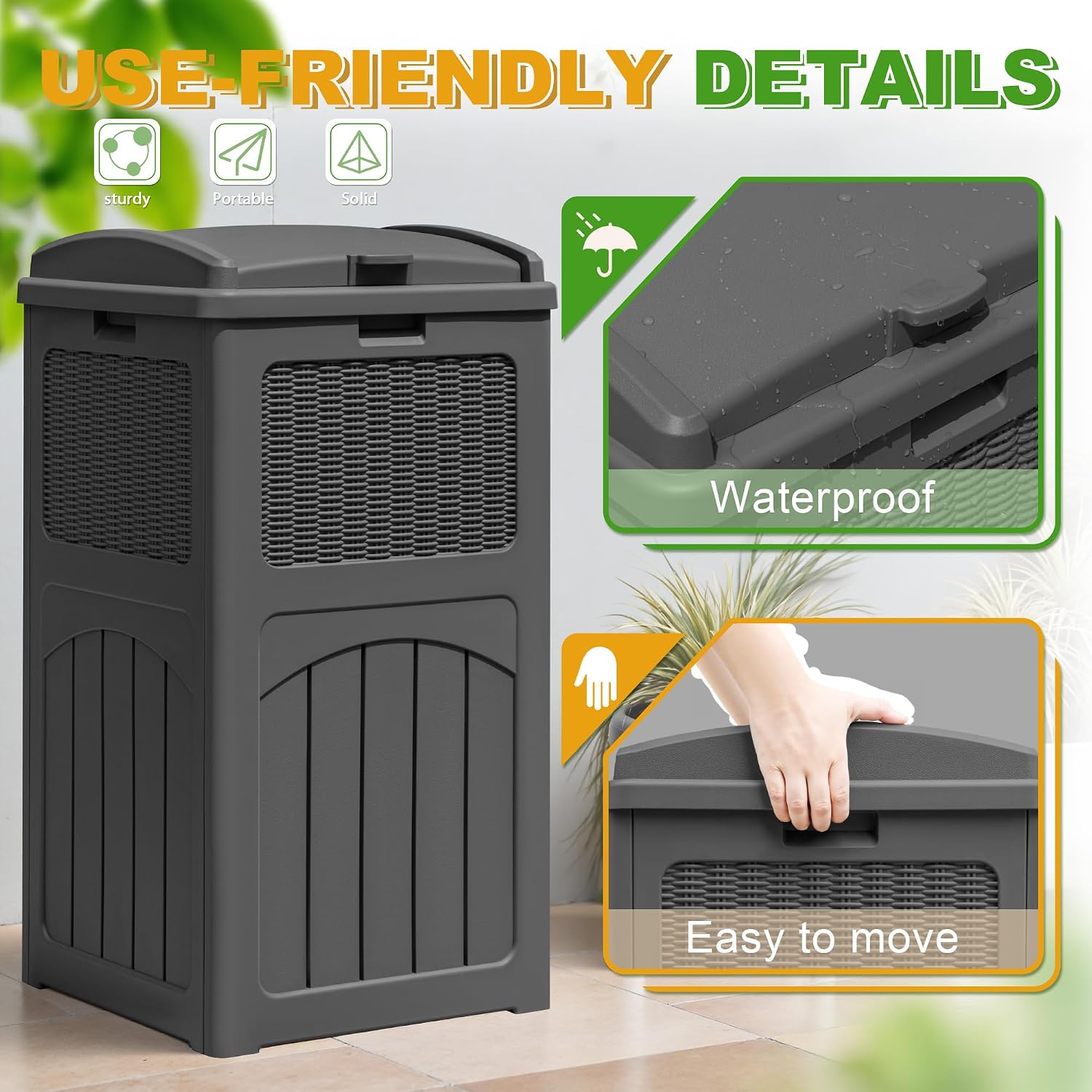 Greesum 2 Pack 33 Package Delivery Box for Outside, Patio Waterproof Resin Garbage Bin with Lid for Hideaway, Deck, Patio, Gray