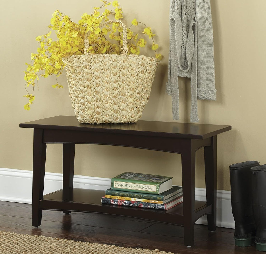 Alaterre Furniture Shaker Cottage Bench with Shelf, Chocolate