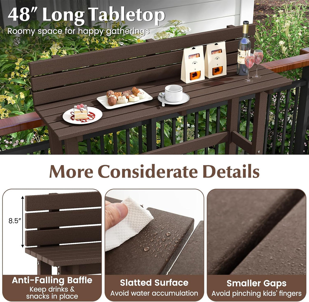 Tangkula Outdoor Bar Table, 48 Inch Patio Pub Height Table with Storage Shelf & Adjustable Foot Pads, All-Weather Bar Height Counter Table, Narrow Dining Table for Hot Tub, Garden & Backyard (Coffee)