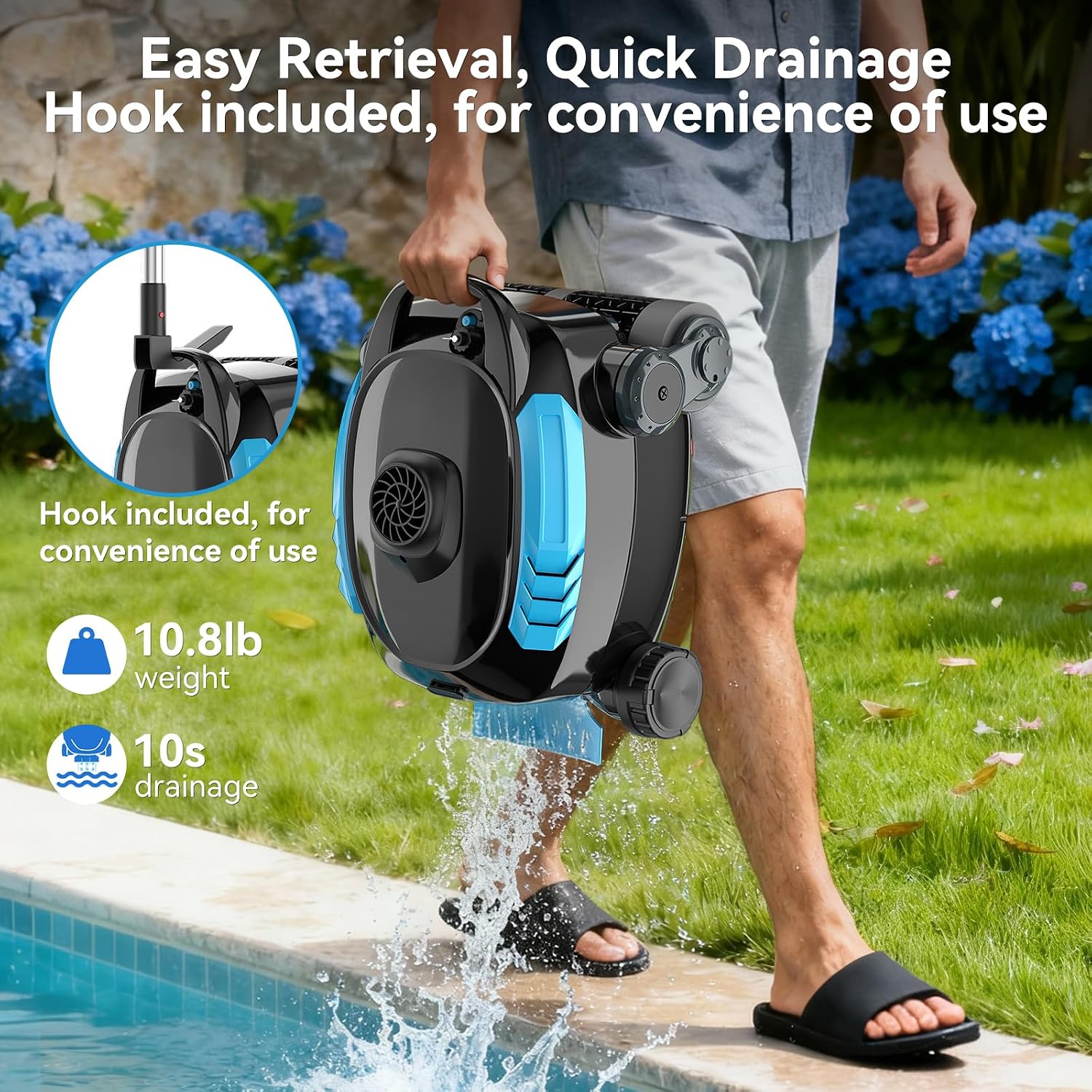 Cordless Robotic Pool Cleaner, Wall Climbing, Extended Battery Life, 8L Capacity, Advanced Dual-Motor, Dual Filtration Bag, X3 Pool Vacuum for Inground & Above Ground Pools Up to 1615 Sq.Ft, Blue