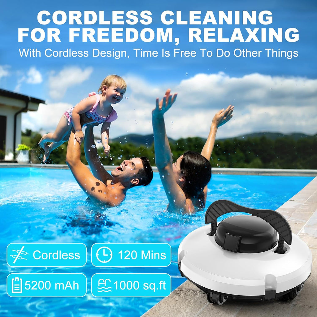 2026 Cordless Robotic Pool Cleaner - 120 Mins Automatic Pool Vacuum for Above Ground Pool & In - Ground Flat Pools up to 1000 Sq.Ft, Robot Pool Cleaner with Self - Parking Tech