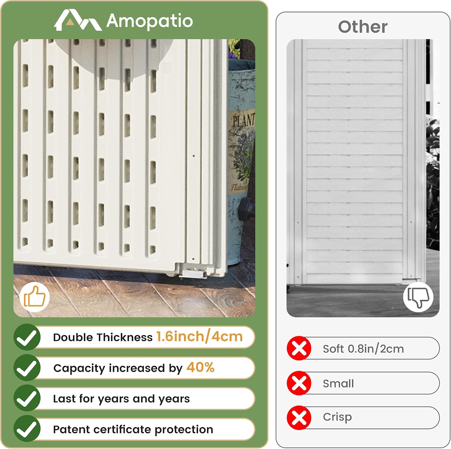 Amopatio 37 Cu Ft Premium Vertical Storage Shed, Outdoor Resin Shed with Floor, Waterproof Weather Resistance Plastic Cabinet, Lockable Doors for Patio, Garden Tools, Lawn, Grey&White