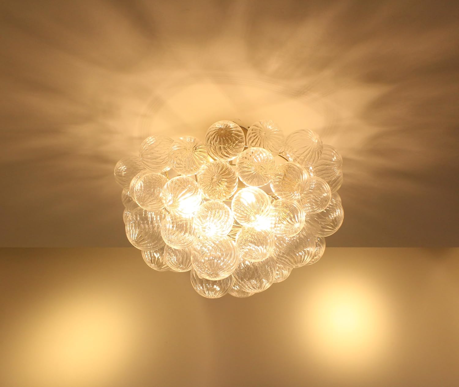 Longree Bubble Ball Semi Flush Ceiling Light Fixtures, Dia 20 inch Gold and Clear Blown Glass Small Swirled Glass Chandelier for Bedroom Study Bathroom Dining Room