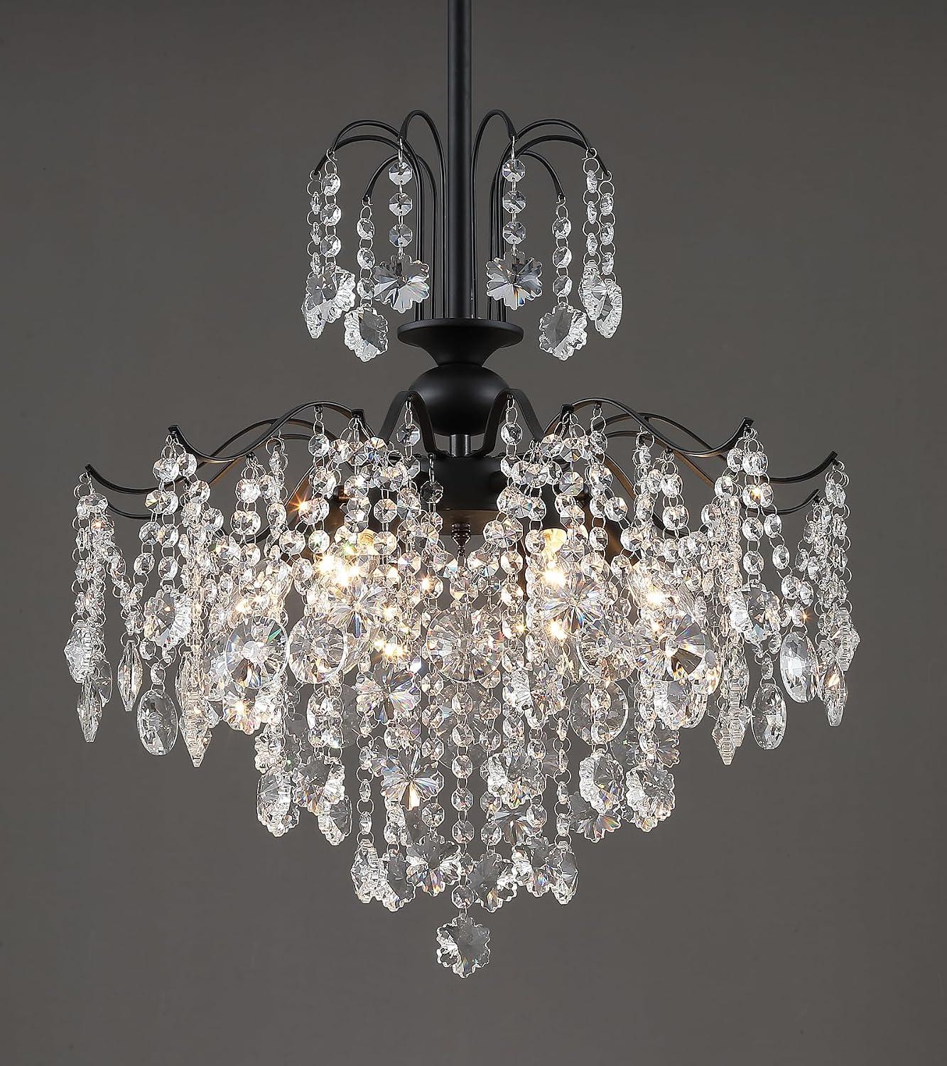 Q&S Crystal Chandelier for Dining Room,Modern Black Crystal Pendant Light,6 Lights for Kitchen Island Entryway Bathroom Office Bar UL Listed