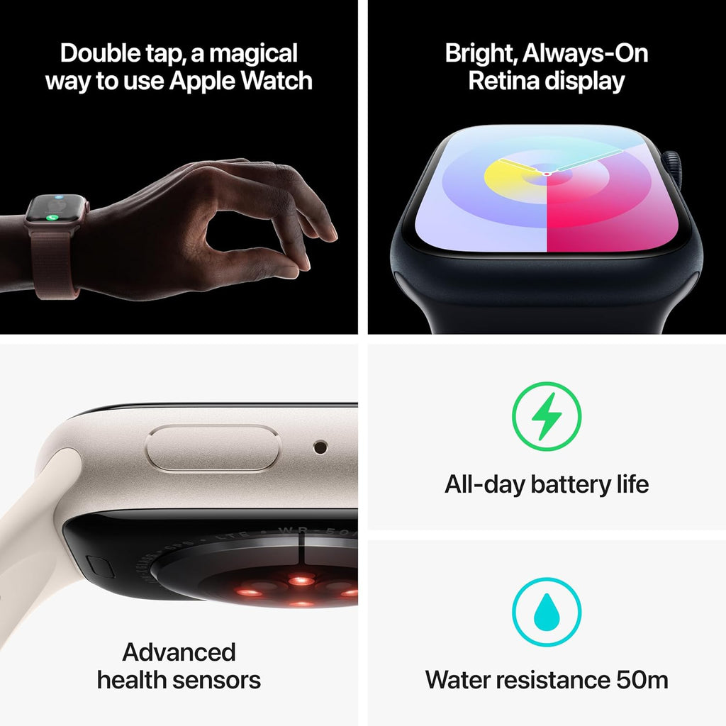 Apple Watch Series 9 [GPS + Cellular, 41mm] - Starlight Aluminum Case with Starlight Sport Band, M/L (Renewed)