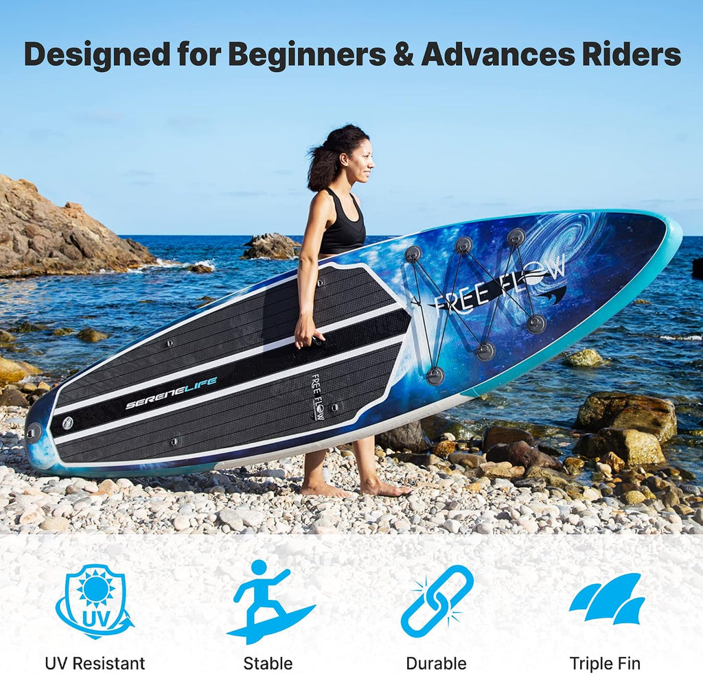 SereneLife Set of 2 Inflatable Stand Up Paddle Boards with Premium Accessories – SUP Pair with 32' Wide Stable Design, Non-Slip EVA Deck Pad for Adults and Youth of All Skill Levels, 350 lbs Capacity