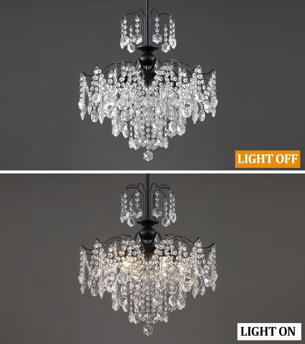 Q&S Crystal Chandelier for Dining Room,Modern Black Crystal Pendant Light,6 Lights for Kitchen Island Entryway Bathroom Office Bar UL Listed