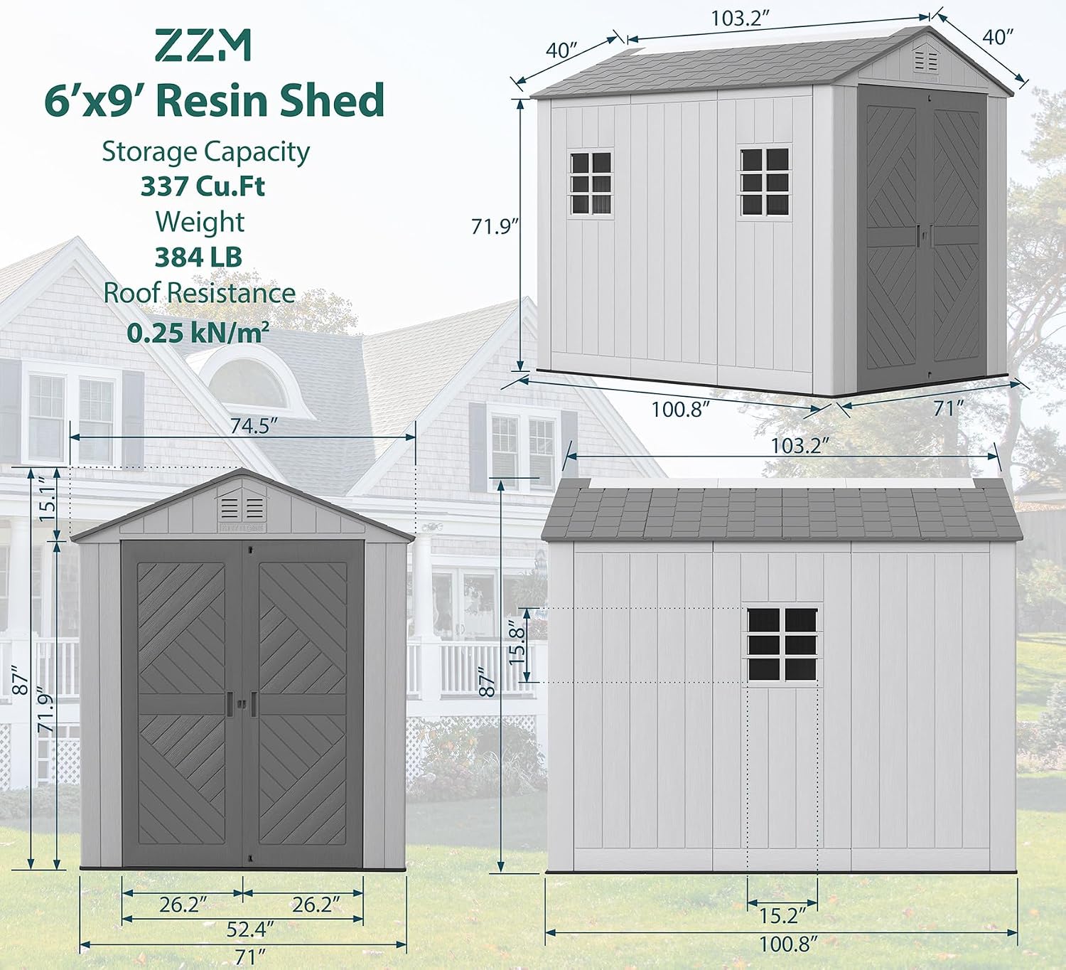 ZZM Outdoor Storage Shed 6x9 Ft, All-Weather Resistant Resin Garden Sheds & Outdoor Storage Clearance with Floor and Windows, Double-Layer Plastic Tool Shed for Backyard, Patio & Lawn (Gray)