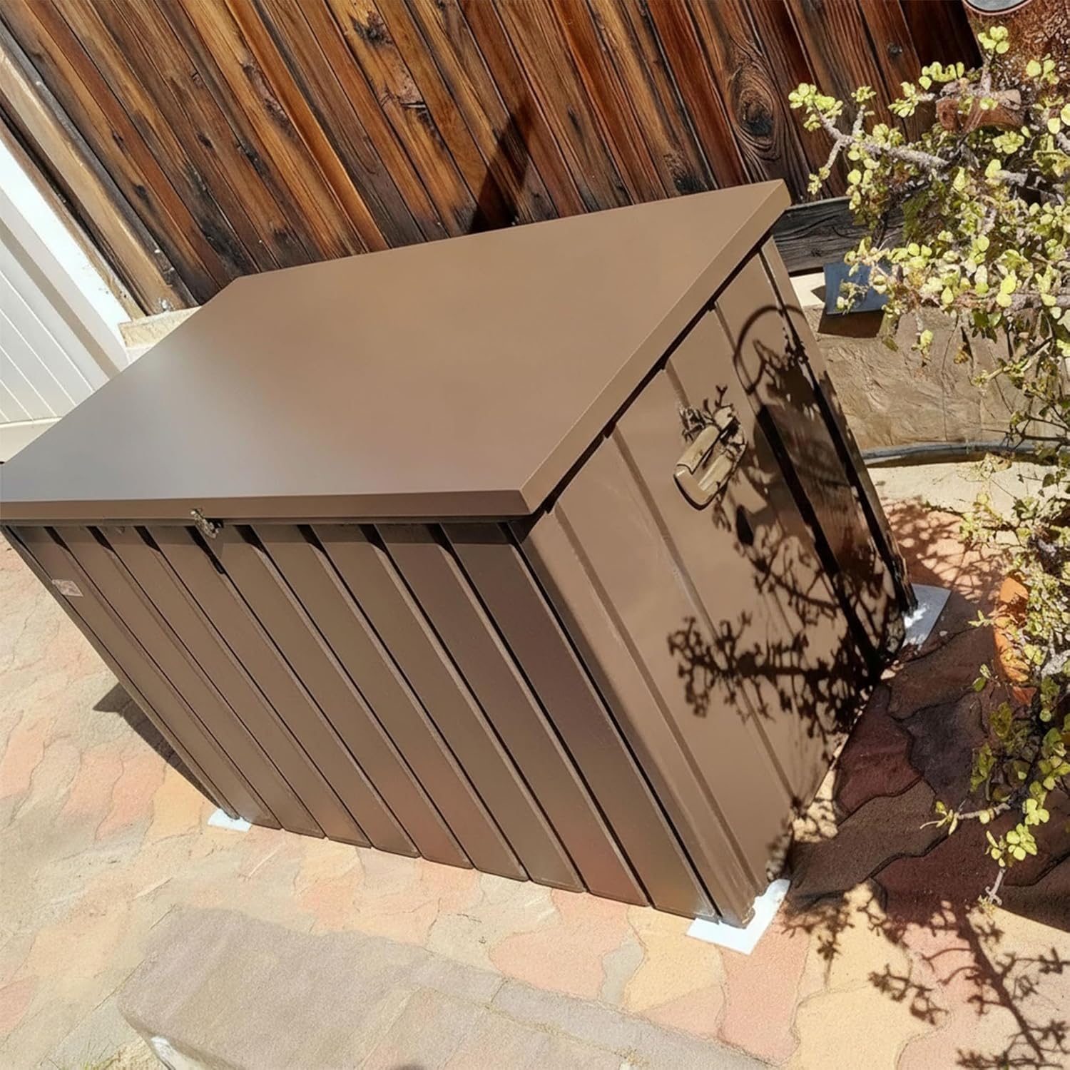 PURPLE LEAF Outdoor Deck Box 120 Gallon Waterproof Lockable Storage Box Container with Lid Deck Organization for Patio Cushions Side Table Pool Accessories Garden Tools, Brown