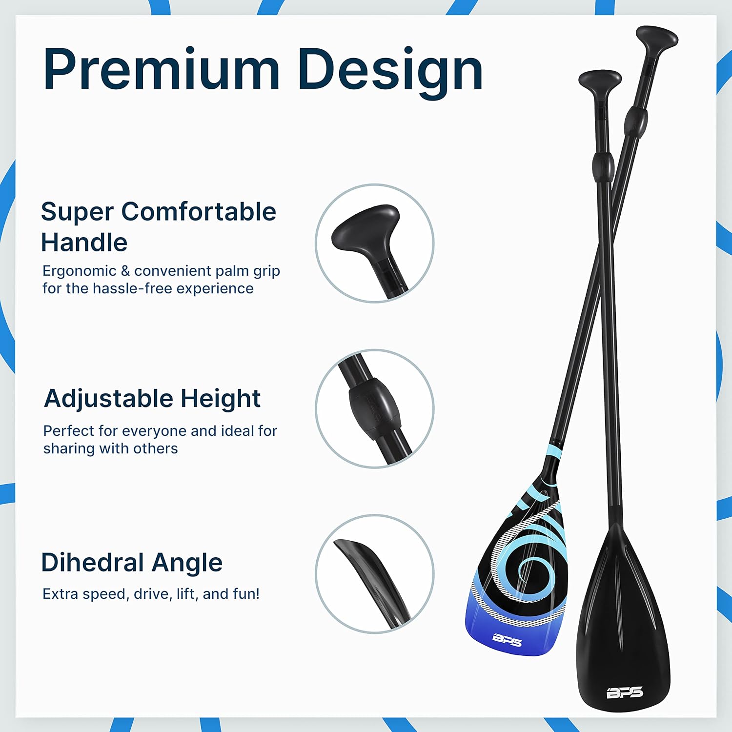 BPS New Zealand 2-Piece Adjustable Stand-up Paddle Board Paddle, Carbon Fiber or Fiberglass Shaft Comes with Carrying Paddle Bag