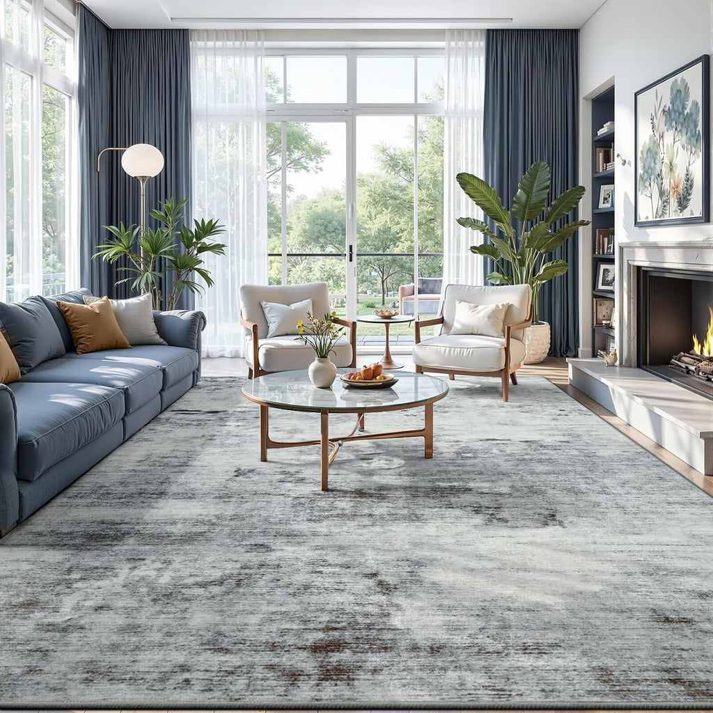 Toneed Abstract Area Rug 9x12 Modern Washable Rug Soft Non Slip Rug Low Pile for Bedroom Living Room Dining Room Grey