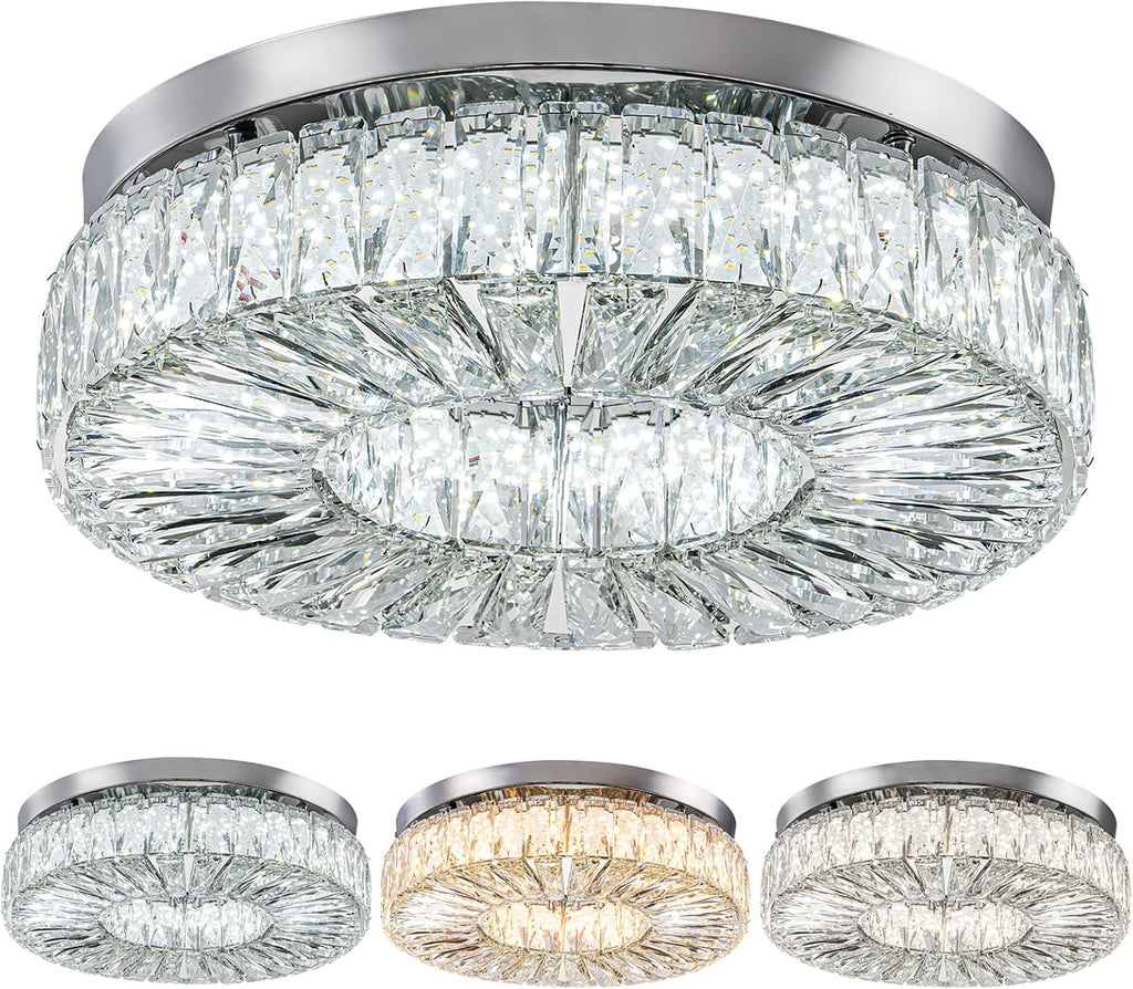 16.5 Inch Dimmable Chandelier with Remote Control LED Crystal Chandelier Modern Flush Mount Ceiling Light Fixtures for Living Room Bedroom Dining Room Entrance (dimmable-16.5')