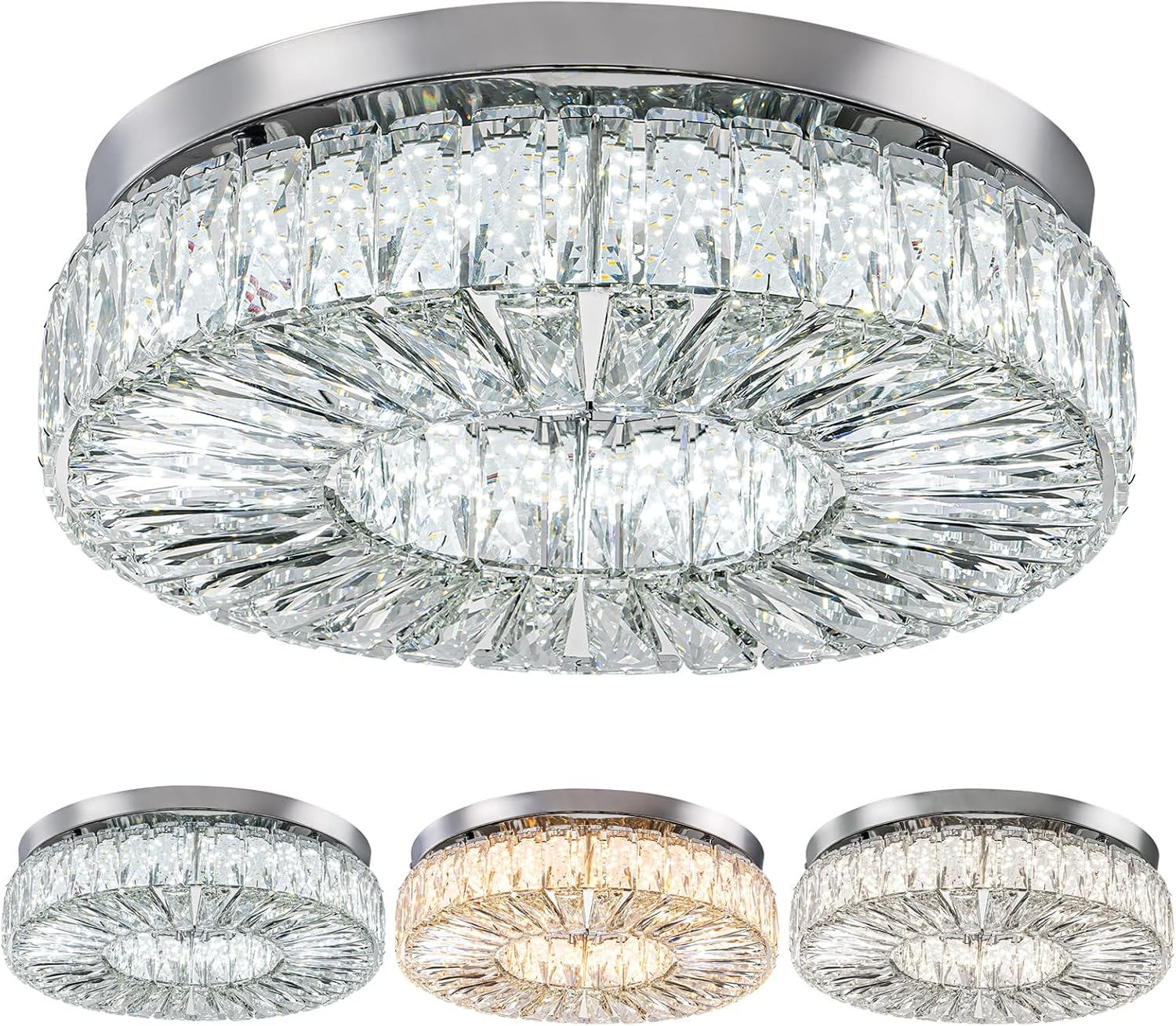 16.5 Inch Dimmable Chandelier with Remote Control LED Crystal Chandelier Modern Flush Mount Ceiling Light Fixtures for Living Room Bedroom Dining Room Entrance (dimmable-16.5')